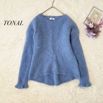 TONAL 토널 알파카 혼방 샤기 니트 스웨터 블루 38 일본제