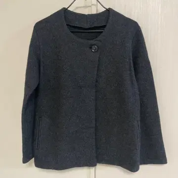 그레이 노카라 자켓 울 100%