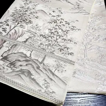 라이트 핑크색 후쿠로 오비 산과 나무 디자인 육통 무늬