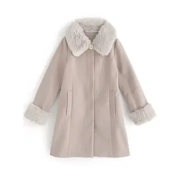 GRL 펄 브로치 포함 퍼 플레어 코트 핑크 M ze786