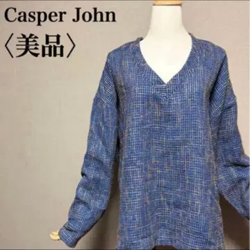 새상품급 캐스퍼 존 V넥 니트 멜란지 블루 루즈핏 오버 사이즈