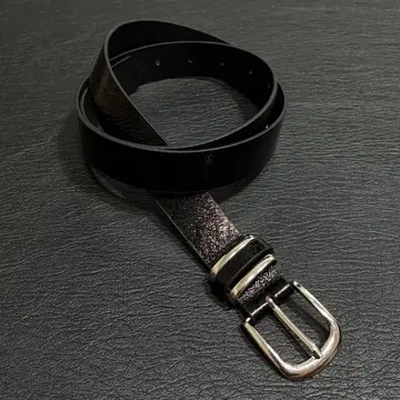 블랙 가죽 벨트 실버 버클