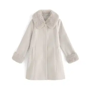 GRL 펄 브로치 퍼 플레어 코트 아이보리 M ze786