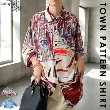 antiqua 아트 프린트 오버 사이즈 셔츠