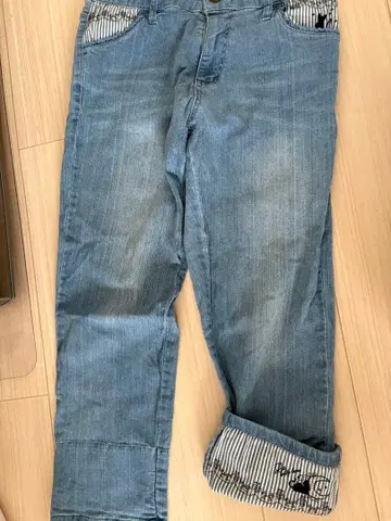 스트레이트 데님 라이트 블루 고양이