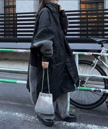 오버 사이즈 다운 자켓 블랙 그레이