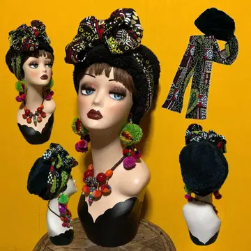 롱 리본 푸들 퍼 아프리칸 리본 퍼 모자