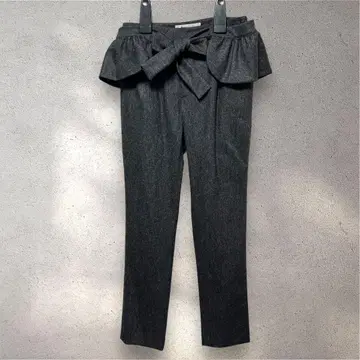 리랜드트루 S 팬츠 슬랙스 프릴 리본 울 그레이