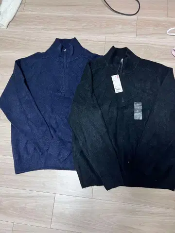 UNIQLO and JWA 수플레얀 하프 지퍼 스웨터 블랙 네이비