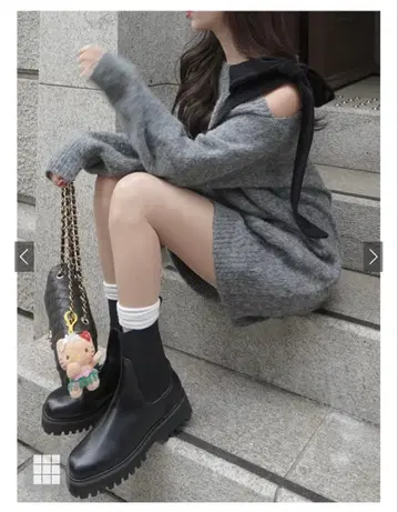 GRL 그레일 원숄더 벨로아 리본 니트 미니 원피스 [dr796]