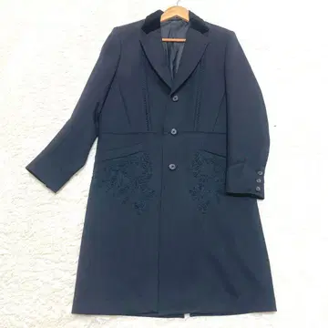 [ 레어 ] 이로코이 체스터 코트 울 서지 코트 자수 벨로아 블랙