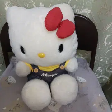 레어 헬로키티 봉제 인형 빅 사이즈 높이 30cm 데님 오버롤
