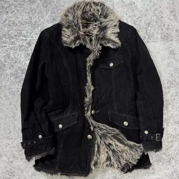 y2k 00s grunge archive fur jacket BLK L