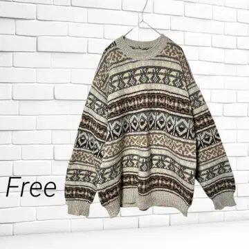 베네통 니트 스웨터 기하학 패턴 울 혼방 긴팔 이탈리아제 S264