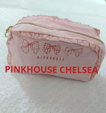 PINKHOUSE CHELSEA 리본 로고 프린트 프릴 파우치