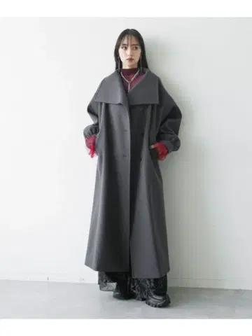 HARE 하레 울리테크 BIG 칼라 롱 코트 그레이 24AW