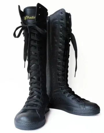 롱 부츠 24cm 가죽 댄스 코스프레 레이스업 plastica