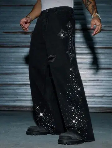 K-스타일 Y2K 큐빅 크로스 디자인 와이드 데님 L ( M )