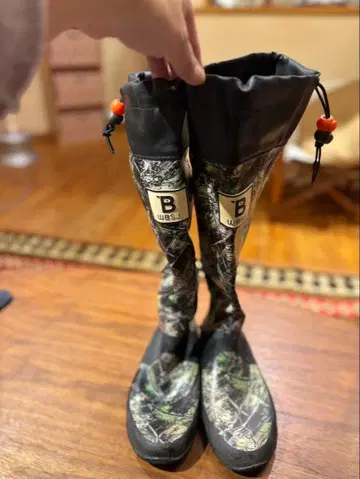 WBSJ 카모플라주 롱 레인부츠 S 페스티벌 1회 사용 방수 접이식 가능