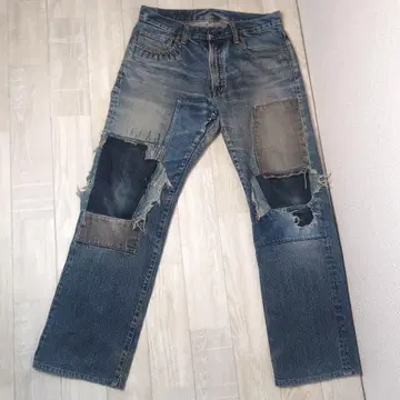 blue blue 블루블루 패치워크 데미지 스트레이트 데님 32