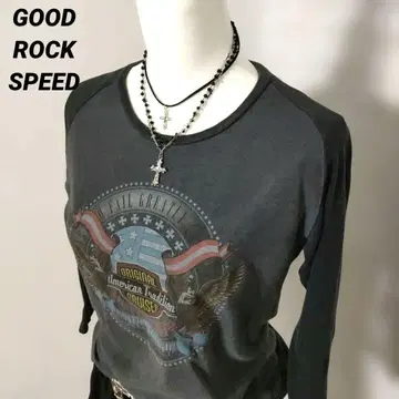 GOOD ROCK SPEED 그래픽 프린트 오부 소매 그런지 그레이
