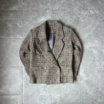 브라운 트위드 자켓 테일러드 숏 기장 믹스 패턴