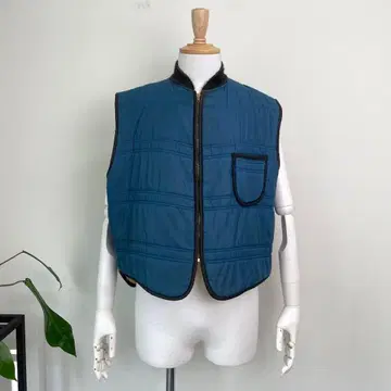 60s 보아 안감 나일론 베스트 집업 빈티지 구제 의류 파랑 블루