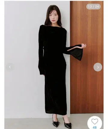 SNIDEL 플로키 벨로아 드레스 블랙