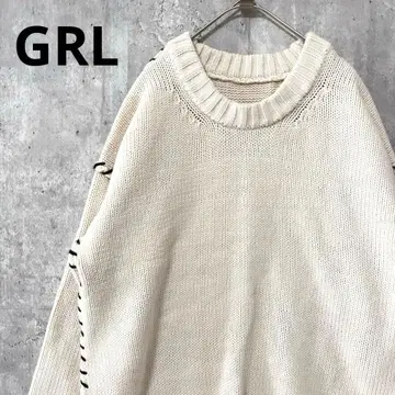 GRL 배색 스티치 오버 사이즈 니트 루즈핏 캐주얼 세련됨