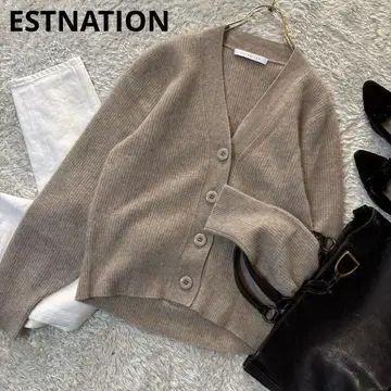 새상품급*ESTNATION 라쿤 캐시미어 V넥 가디건 베이지