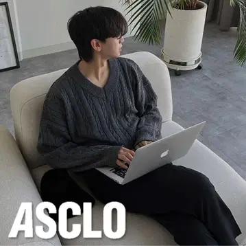 ASCLO Overfit Twist V Neck Knit Chacoal