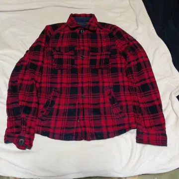 아바클로 보아 안감 체크 무늬 면 자켓 데미지 가공