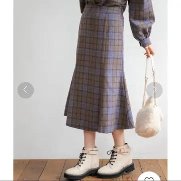 Heather 롱 스커트 체크 니트 헤더 플레어 타이트
