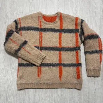 PAMM 파무 니트 스웨터 체크 무늬 리버서블 베이지/오렌지