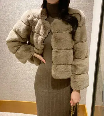 노카라 크롭 에코 퍼 자켓