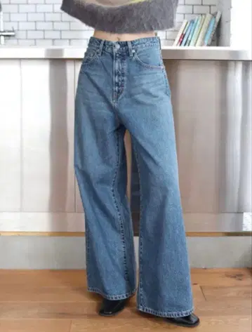 Ungrid 하이웨스트 루즈 데님 24인치 블루