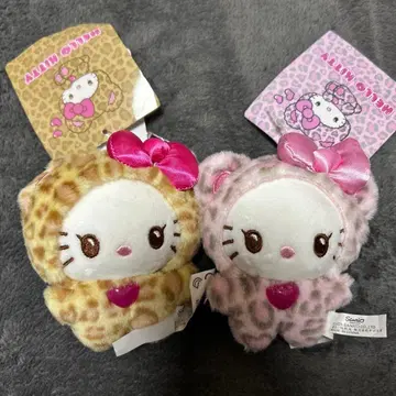 헬로키티 갸루곰 2개 세트 베이지 핑크 레오파드 무늬 마스코트