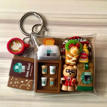 가챠 파우치 곰돌이 카페 브라운 레드