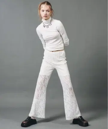 musubore 자카드 레이스 플레어 팬츠