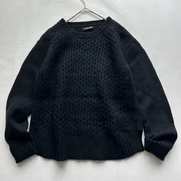 로트레아몽 M 블랙 크루넥 니트 일본제 케이블 짜임 울