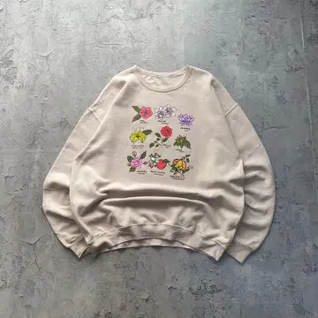USA 구제 의류 플라워 프린트 꽃무늬 맨투맨 트레이닝복 XL 베이지