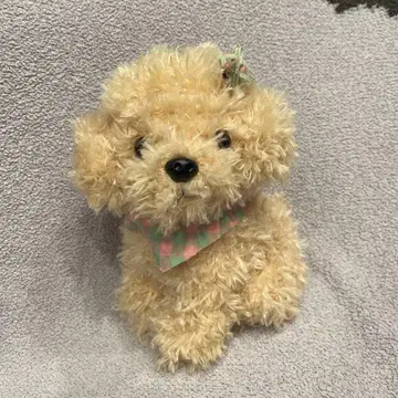베이지색 강아지 봉제 인형 리본 포함