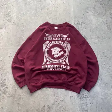 길단 USA 구제 의류 칼리지 로고 프린트 맨투맨 트레이닝복 보르도