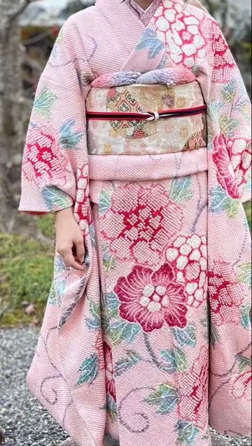 꽃무늬 후리소데 핑크 총시보리