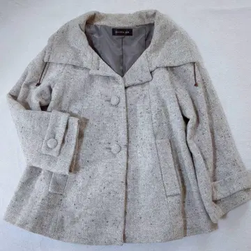 마블 잉크 빅 컬러 코트 숏 기장 울 혼방 싸개 버튼 M