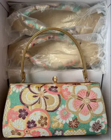 일본 의류용 백 조리 세트 꽃무늬 그린 계열 성인식 졸업식 새상품급