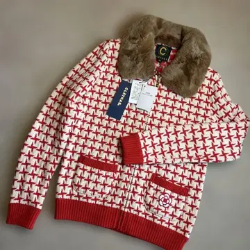 CLATHAS 빨간색과 화이트 체크 가디건