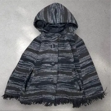 후드 부착 판초 프린지 울 레이온 버튼 다운 올 패턴 90s 가을/겨울