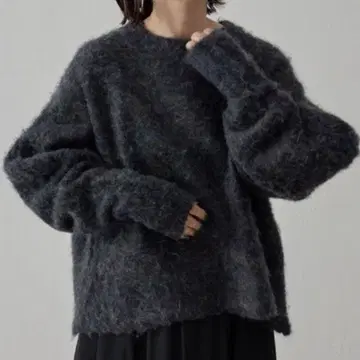 비어즐리 BEARDSLEY 믹스 샤기 니트 탈부착 카라 그레이