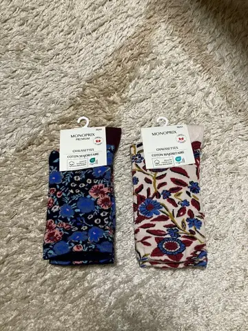 MONOPRIX 꽃무늬 코튼 삭스 2족 세트